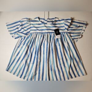 Blue and White Wavy Striped Top